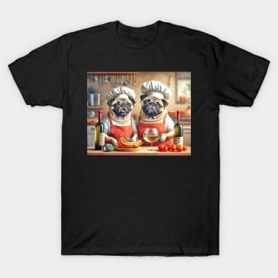 Pug Chefs Cooking in the Kitchen T-Shirt